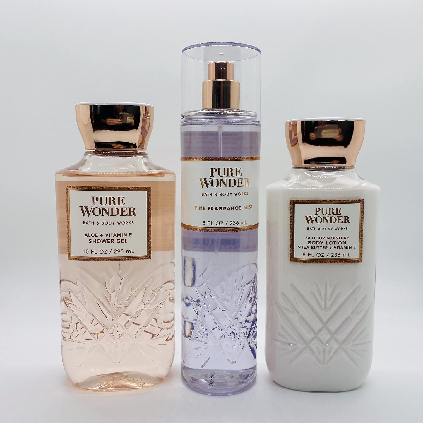 Bath & Body Works Pure Wonder - 3 pc Bundle Trio -Shower Gel, Fine Fragrance Mist and Super Smooth Body Lotion (Packaging Varies)