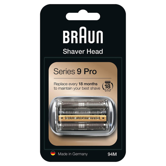 Braun Series 9 Pro shaving head for electric shaver, original replacement shaving part from the manufacturer suitable for Braun men's shaver Series 9 Pro, 94M, chrome, pack of 1, unprinted cardboard