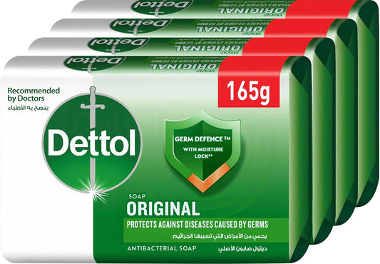 Dettol anti-bacterial bathing soap bar for effective germ protection, personal hygiene & odour protection, pine fragrance, 4 pieces 165g @20% off
