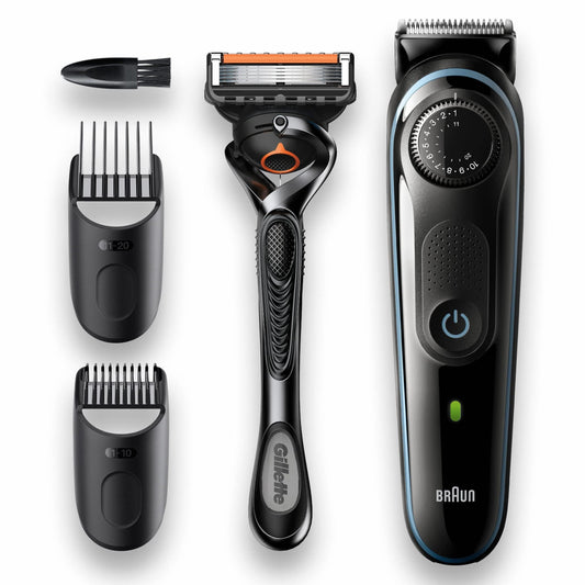 Braun Beard Trimmer 5 BT5340 With 39 Length Settings Precision Wheel, 2 attachments and Gillette ProGlide razor, Corded & Cordless Use, Fully Washable