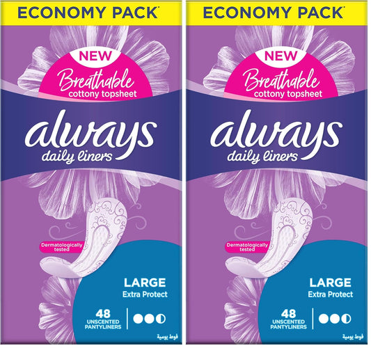 Always Daily Pads, Cottony Soft, Unscented, Large, 48 pads (Pack of 2)