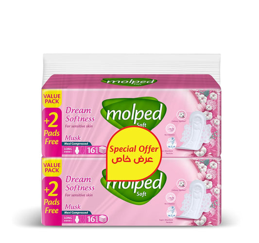 Molped Maxi Pads, 32 Count, Long Soft Pads, Cotton-Like Topsheet, Breathable, Winged Design, Moderate to Heavy Flow