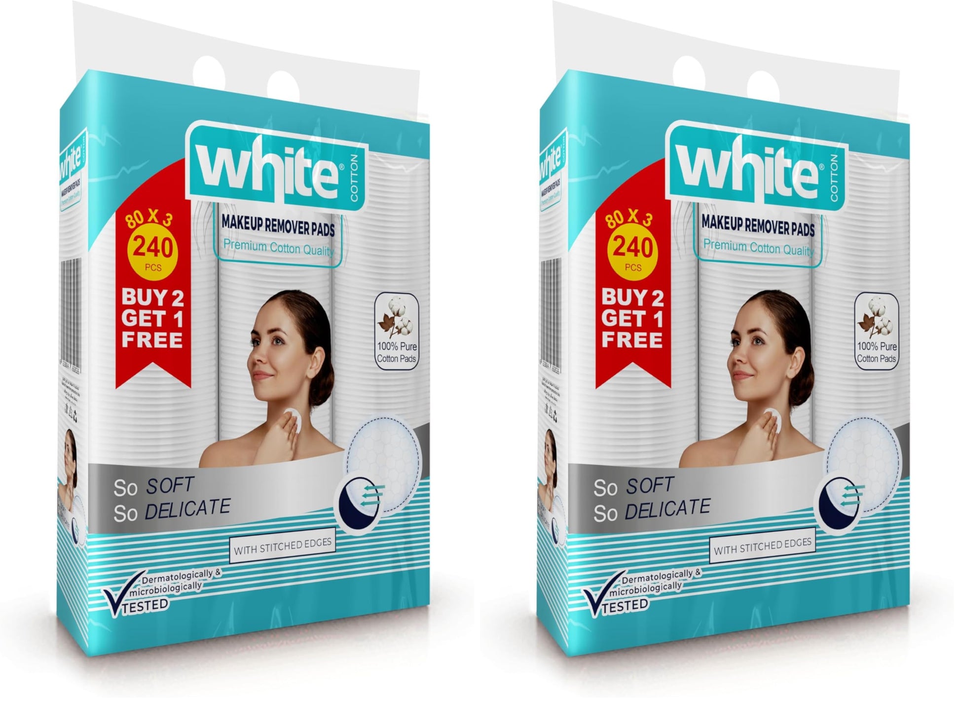 White Make-up Remover Cotton Pads 3 * 1 Promotion (Pack of 2)