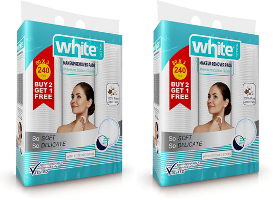 White Make-up Remover Cotton Pads 3 * 1 Promotion (Pack of 2)
