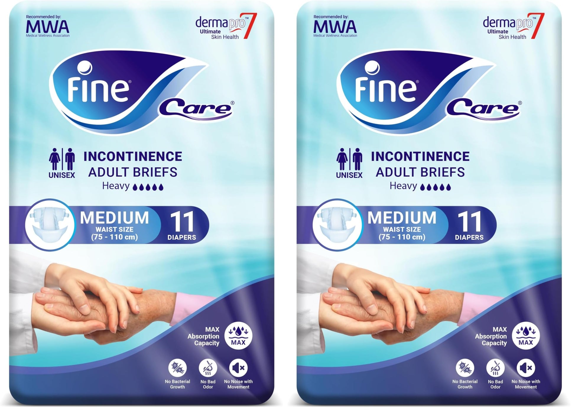 Fine Care Incontinence Adult Diapers breifs, Medium Size,Waist 75-110 cm, Count 11 (Pack of 2)