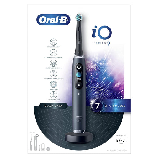 Oral-B iO9 Electric Rechargeable Toothbrush (UAE 3 pin plug), 1 Black handle with revolutionary magnetic technology, Color Display, 7 Modes, 1 Premium Travel Case