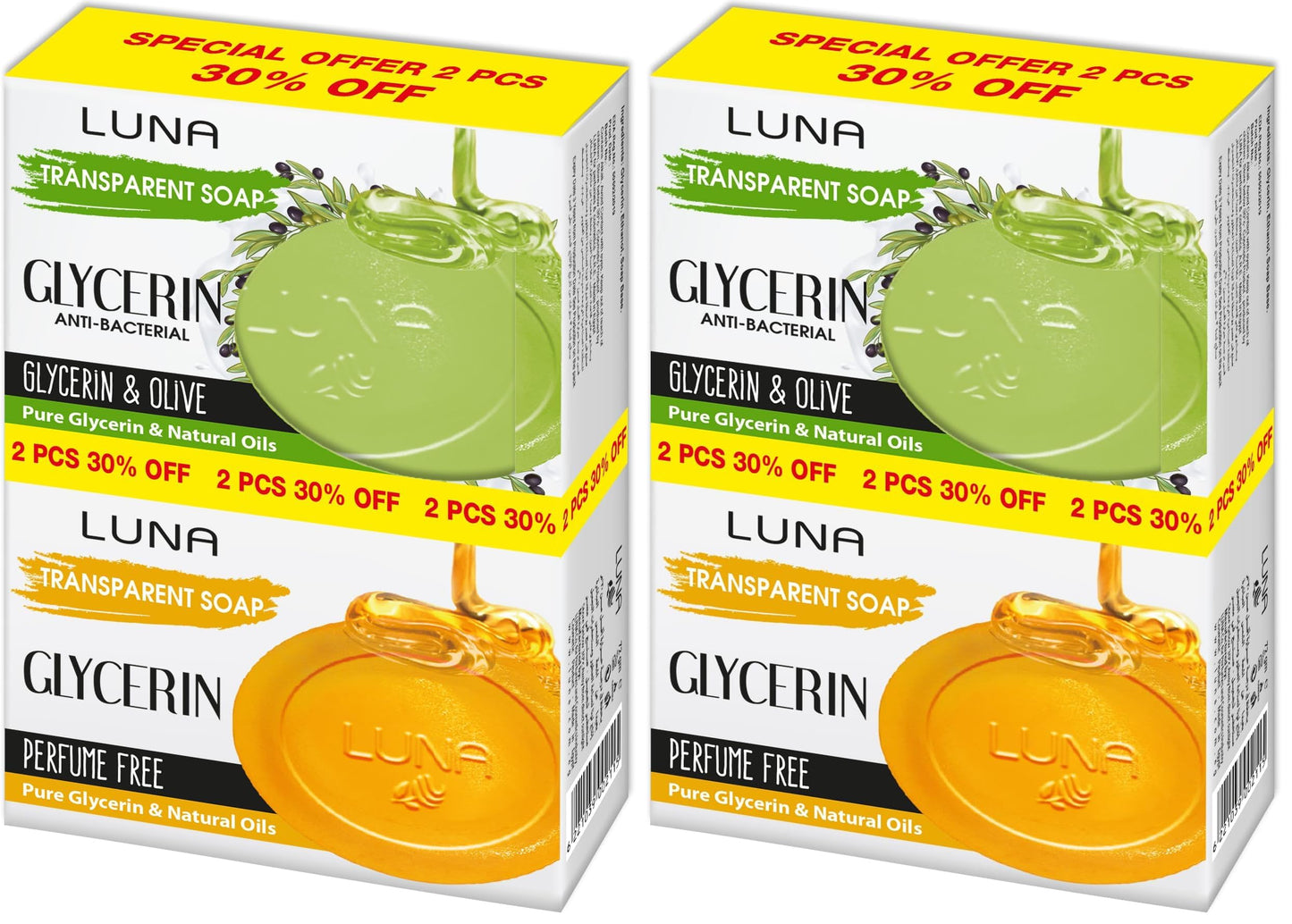Luna OFFER Glycerine Soap Pack of TWO 72gm Olive + fragrance Free (Pack of 2)