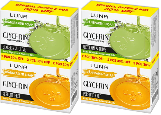 Luna OFFER Glycerine Soap Pack of TWO 72gm Olive + fragrance Free (Pack of 2)