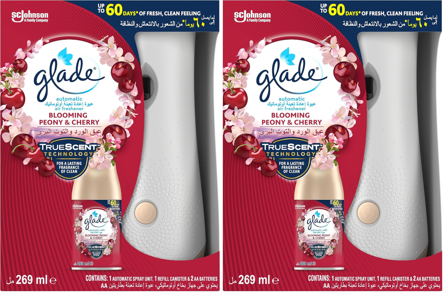 Glade automatic air freshener, blooming & cherry fragrance, 269 ml (Pack of 2)