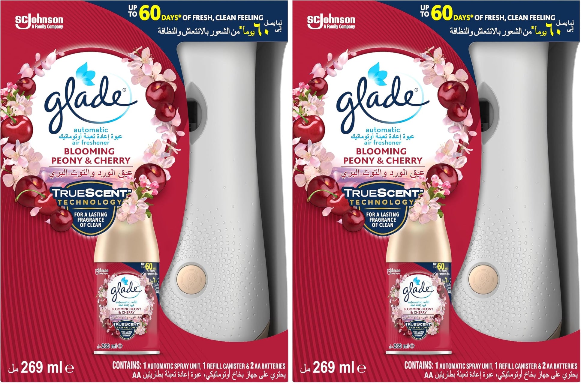 Glade automatic air freshener, blooming & cherry fragrance, 269 ml (Pack of 2)
