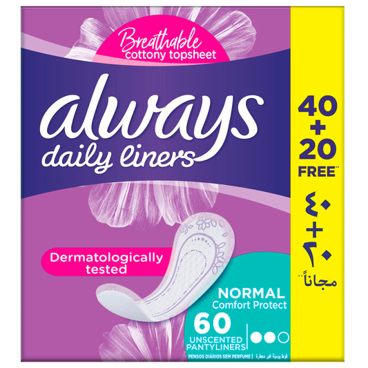 Always Daily Pads, Cottony Soft, Unscented, Normal, 60 pads