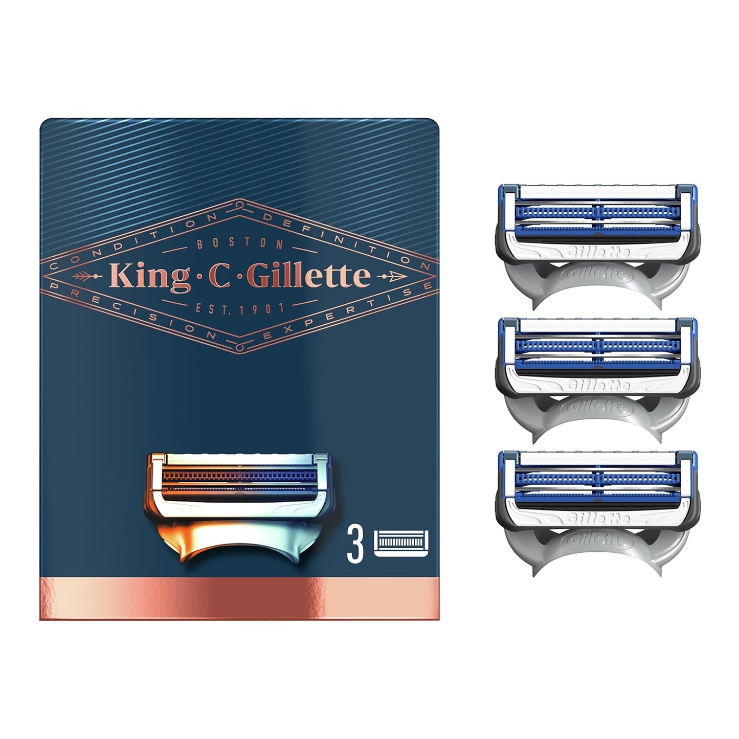 King C. Gillette Men’s Neck Shaving Razor Blades, Pack of 3 Refills, with Skinguard and Gillette’s Best and Sharpest Stainless Steel Platinum Coated Blades