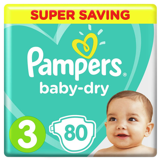 Pampers Baby-Dry Diapers, Size 3, Midi, 6-10kg, 80 Count