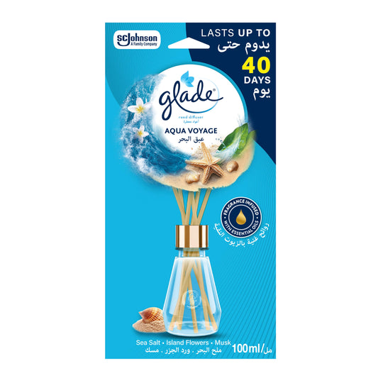Glade Aqua Reed Diffuser, Sea Salt & Island Flowers, 100Ml, Lasts For Up To 40 Days