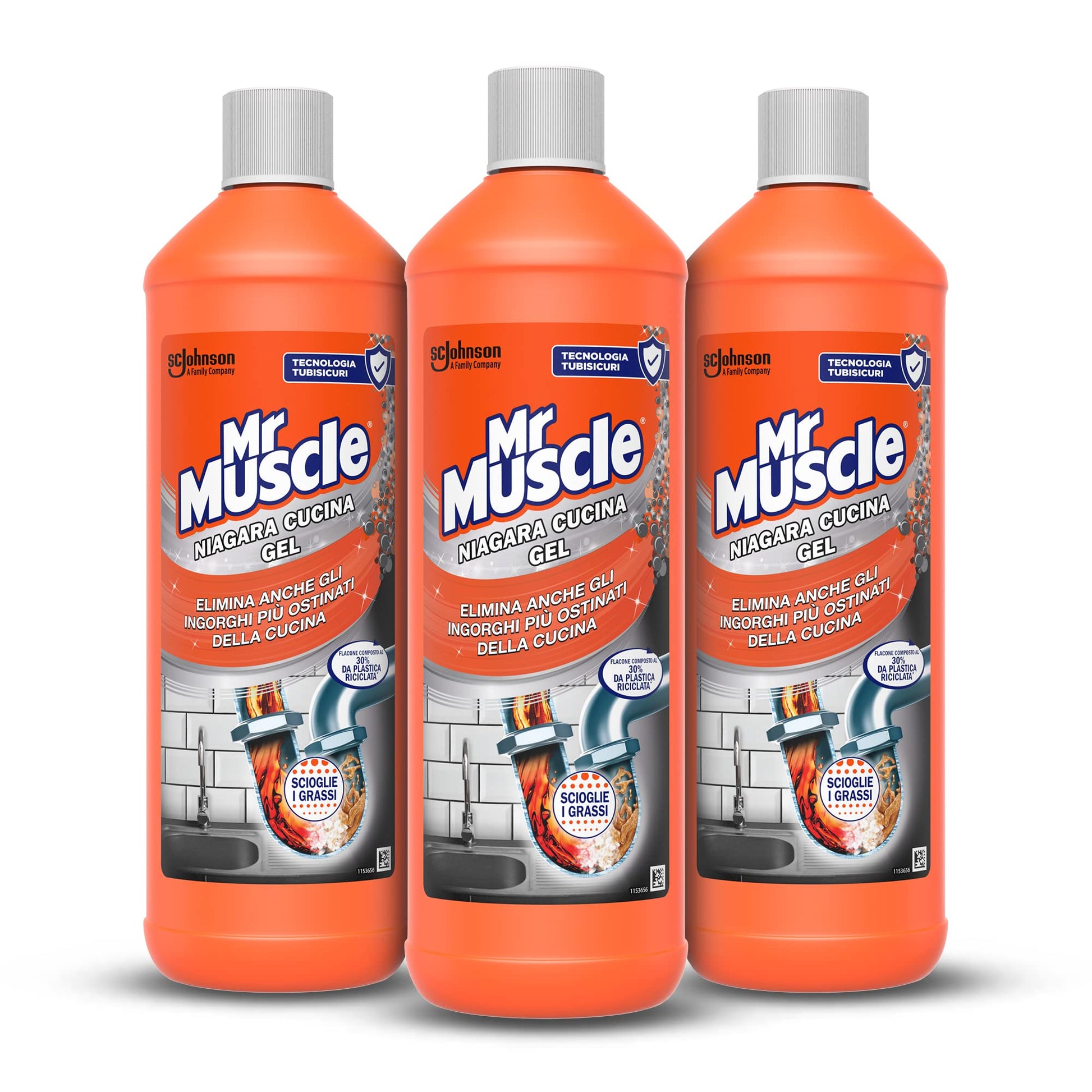 Mr. Muscle Niagara Cucina Gel, Drain Remover for Kitchen Pipes and Drains, Safe for Pipes – Pack of 3 x 1000 ml