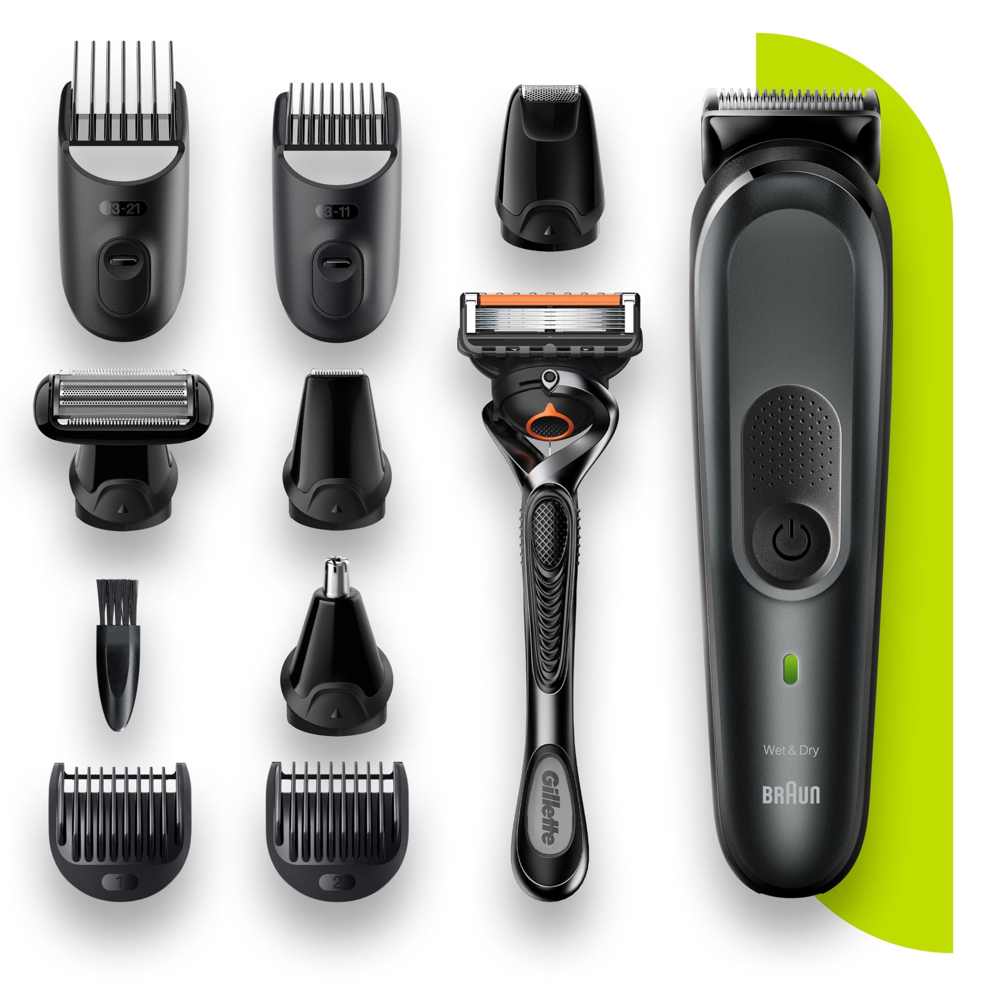 Braun All-in-one Trimmer 7 MGK7321, 10-in-1 Trimmer, 100min runtime, 8 Attachments and Gillette ProGlide Razor – International Warranty – Dark Grey