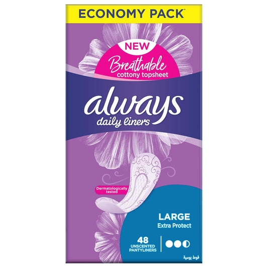 Always Daily Pads, Cottony Soft, Unscented, Large, 48 pads