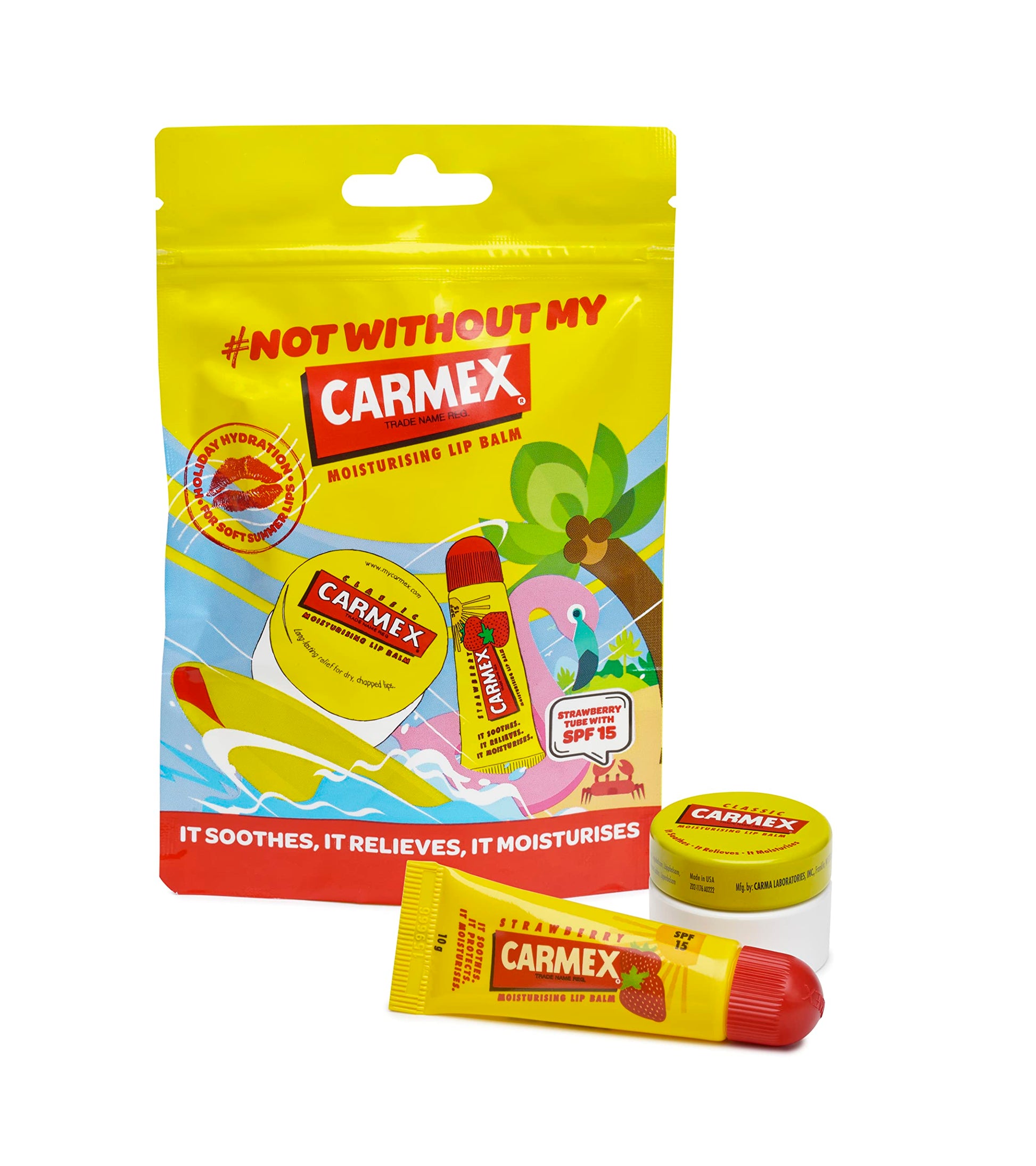 Carmex Lip Balm Gift Pouch (Strawberry Tube 10g, Classic Pot 7.5g)