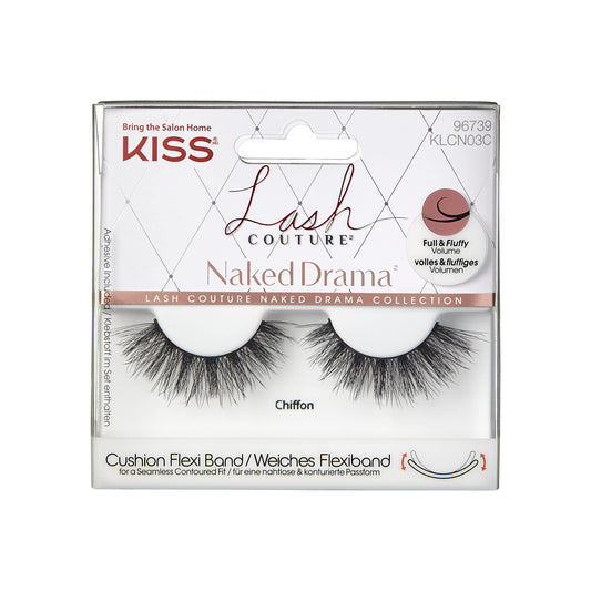 KISS Lash Couture Naked Drama Collection, Full & Fluffy Volume 3D Faux Mink False Eyelashes, Cushion Flexi Band & Split-Tip Technology, Tapered, Reusable & Contact Lens Friendly, 'Chiffon', 1 Pair