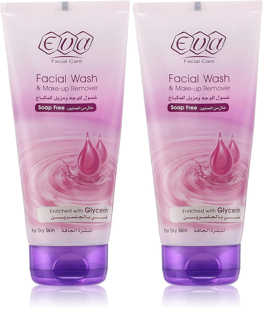 Eva Skin Care - Face Wash and Makeup Remover with Glycerin, Dry Skin, 150ml (Pack of 2)