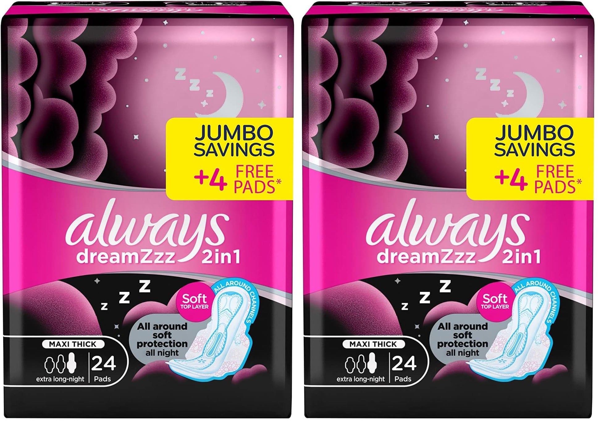 Always Thick Extra Long Feather Soft Pads, 24 Pads (Pack of 2)