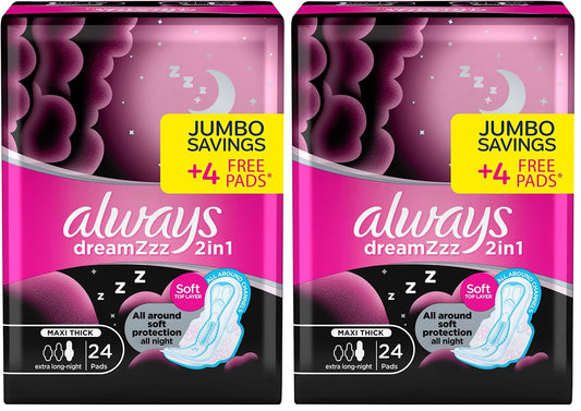 Always Thick Extra Long Feather Soft Pads, 24 Pads (Pack of 2)