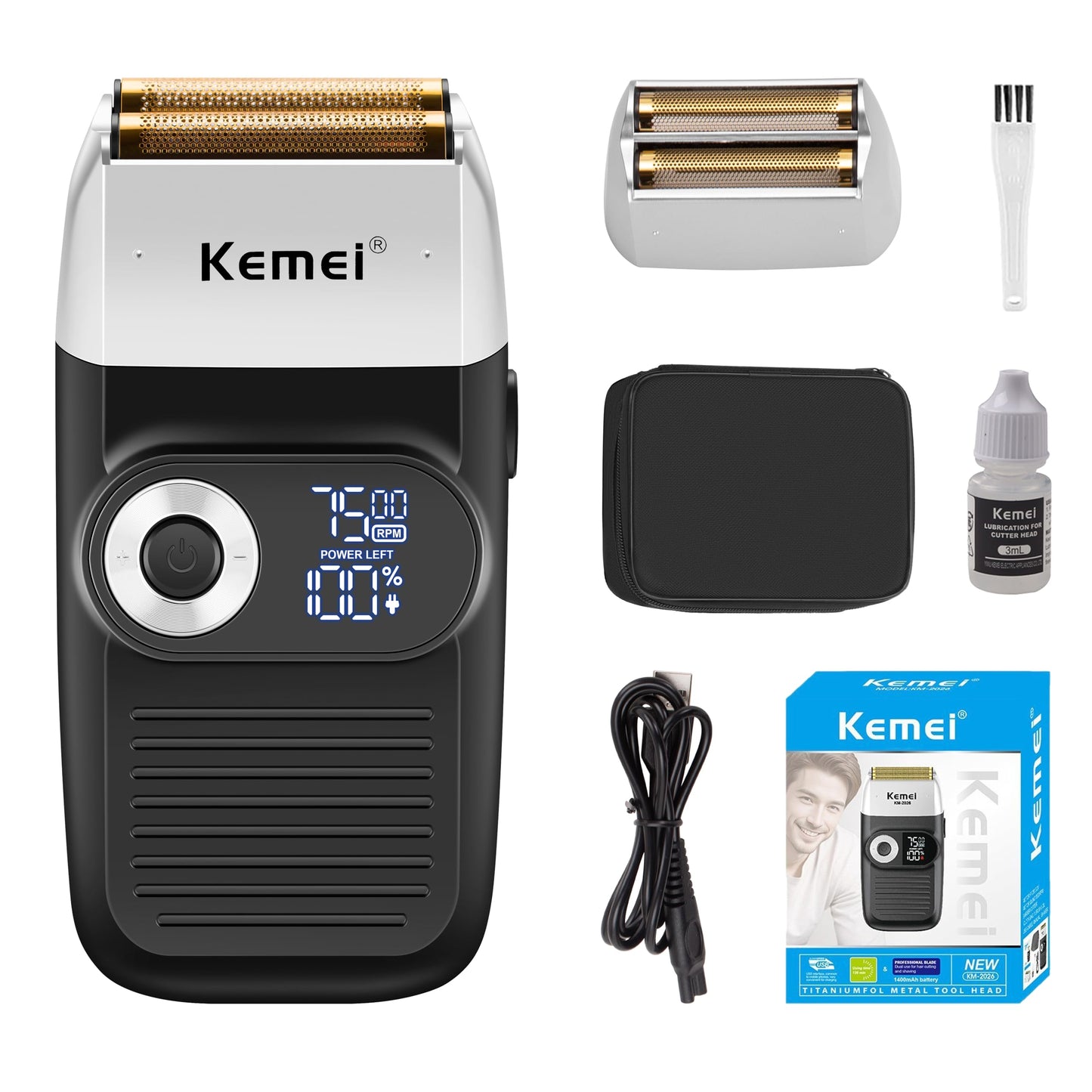 KEMEI Foil Shavers for Men Electric Razor with Bald Trimming Cordless Electric Shavers with LED Display 2 in 1