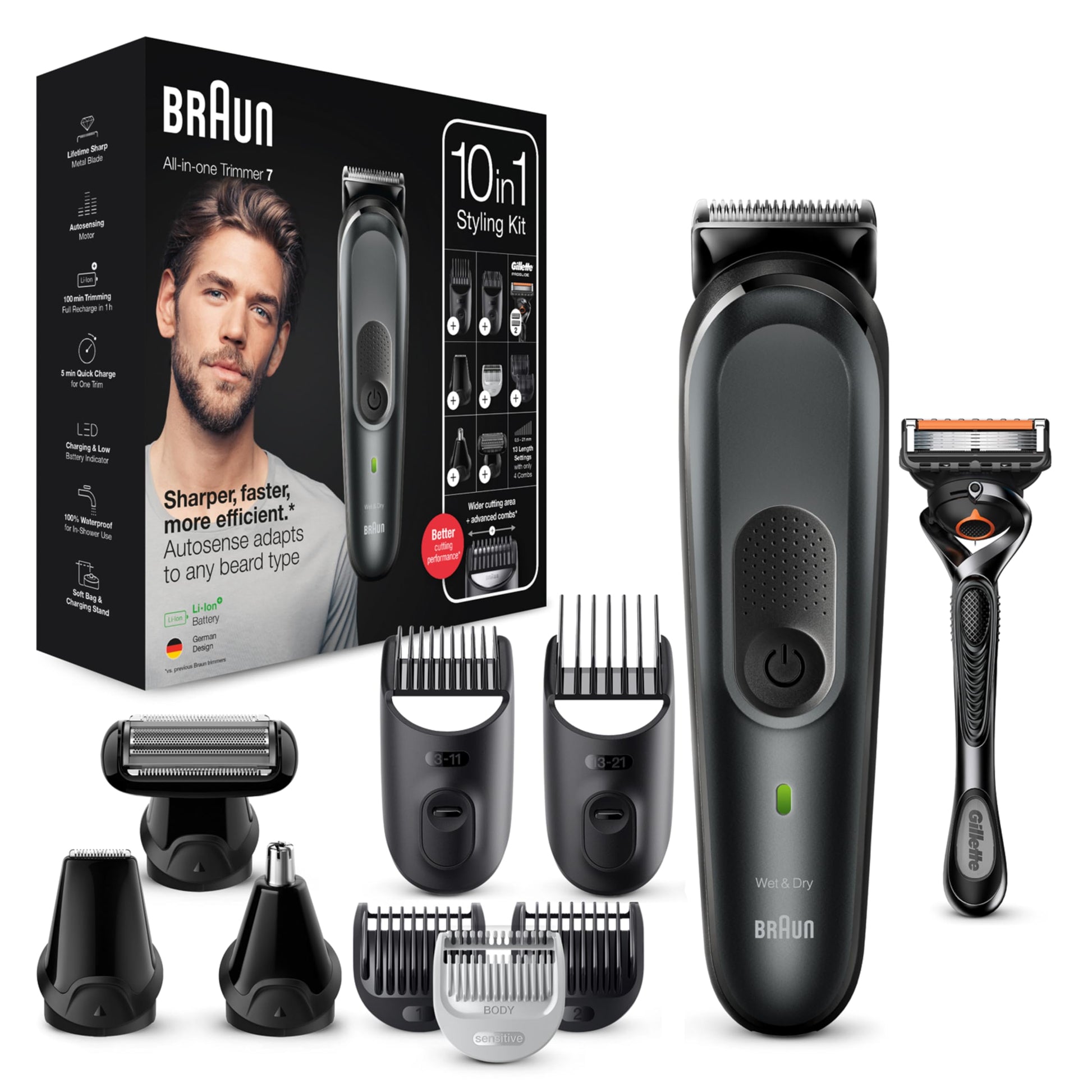 Braun All-in-one Trimmer 7 MGK7331, 10-in-1 Beard Trimmer For Men, Hair Clipper, For Face, Hair, Body