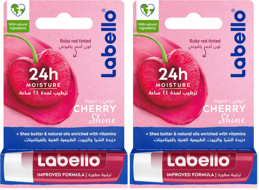 Labello Lip Balm, Moisturising Lip Care, Cherry Shine 4.8g (Pack of 2)