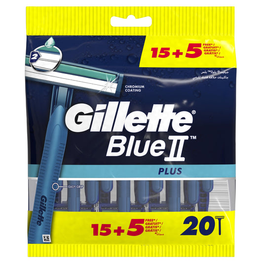 Gillette Blue 2 Plus Disposable Razors, 2 Bladed, 15 + 5 Free Razors