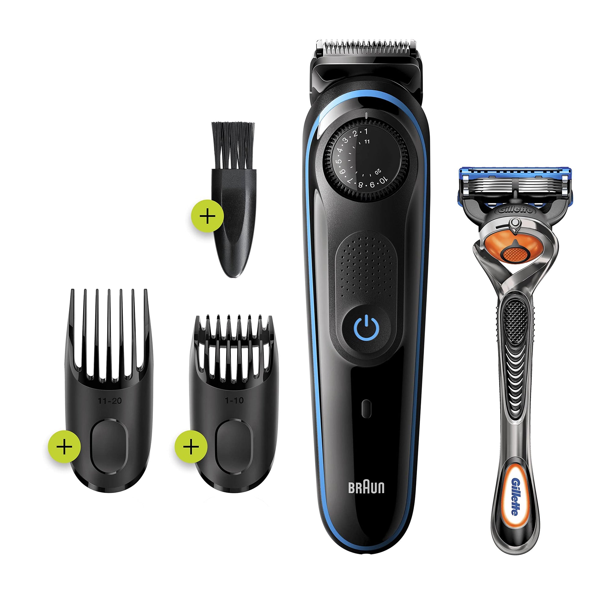 Braun Beard Trimmer 3 BT3240 Beard Trimmer 39 Length Settings With Gillette Fusion5 ProGlide Razor, Black/Blue