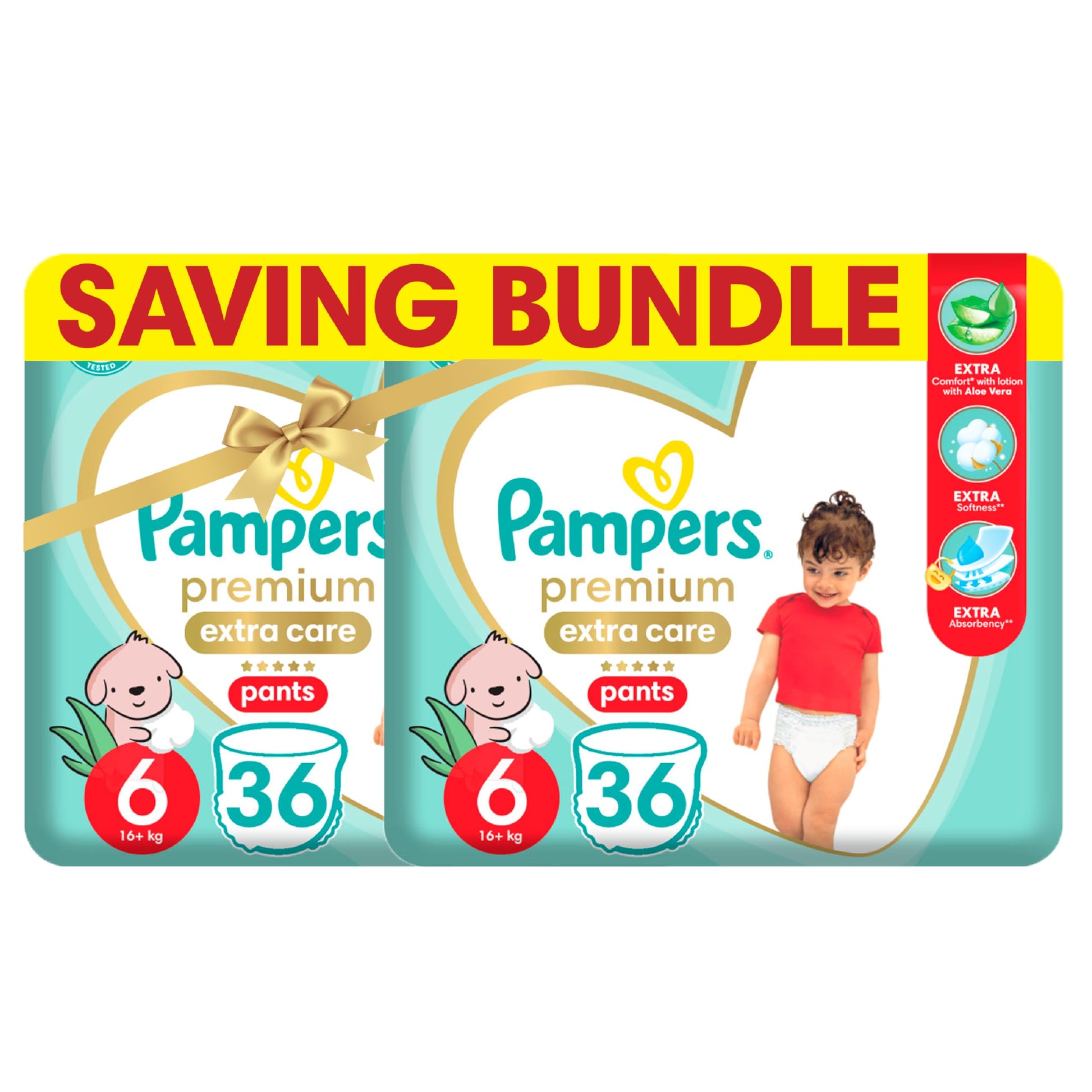 Pampers Diapers Pants Premium Extra Care, With Lotion with Aloe Vera, Size 6, 16+ KG, 72 (2 * 36) Diaper (pack may vary)