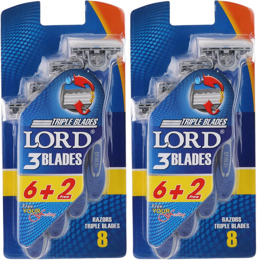 Lord 3 blades disposable razors, 6 plus 2 count (Pack of 2)