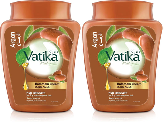 Vatika Naturals Moisture Soft Hammam Cream (225g) | Natural Extracts of Argan | Promotes Volume and Thick Hair Nourishment | For Men & Women (Pack of 2)