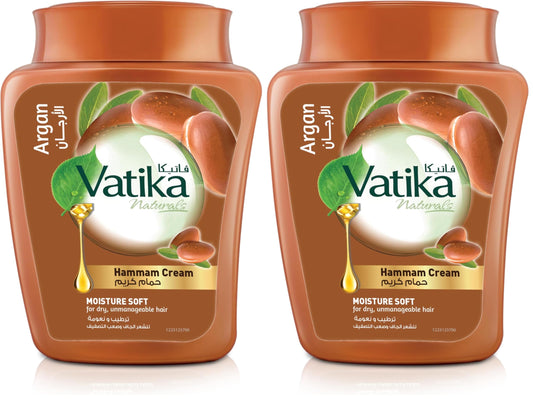 Vatika Naturals Moisture Soft Hammam Cream (225g) | Natural Extracts of Argan | Promotes Volume and Thick Hair Nourishment | For Men & Women (Pack of 2)