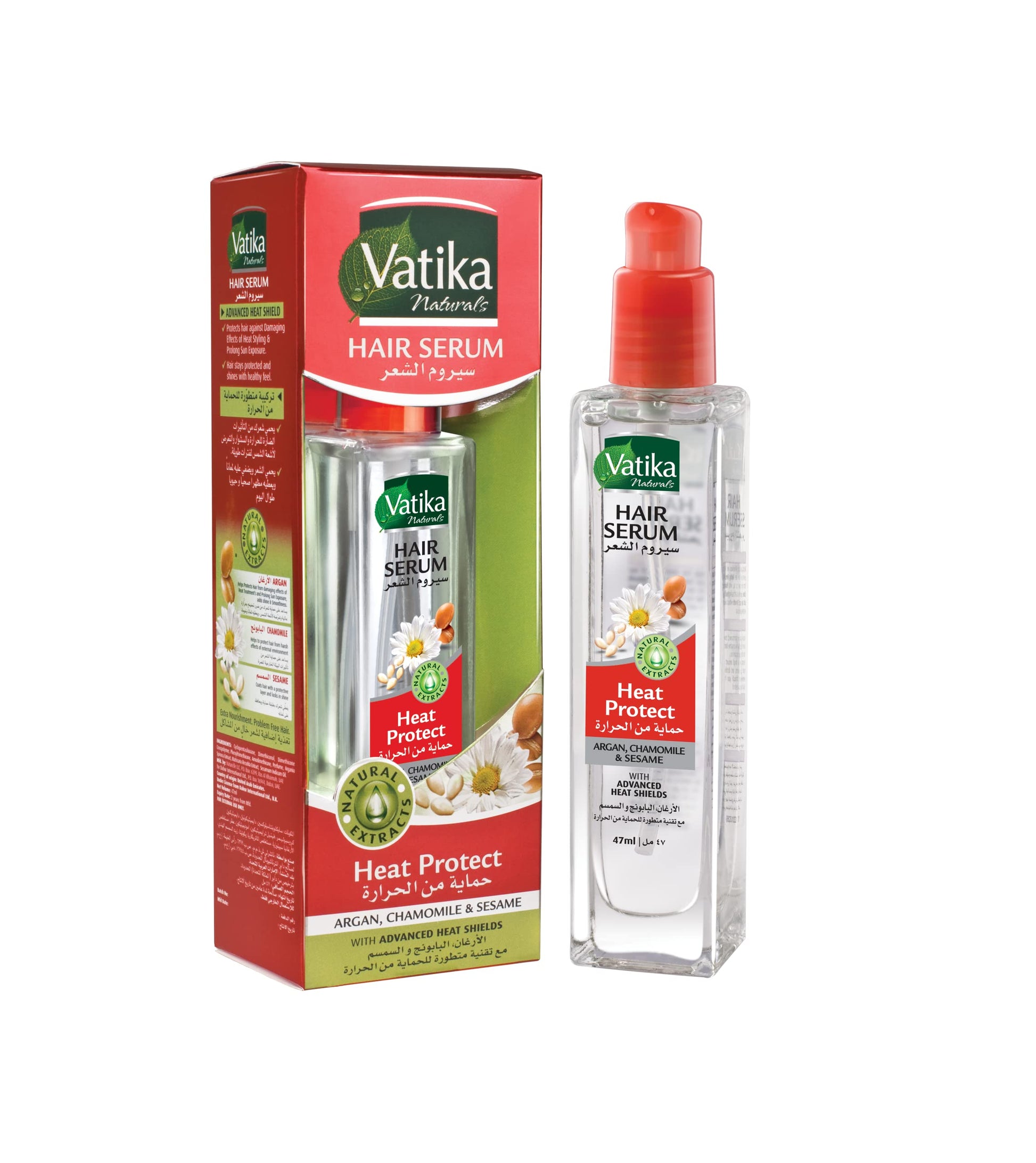 Vatika Naturals Heat Protect Hair Serum (47mL) | Natural Extracts of Argan, Chamomile and Seasame | Advanced Heat Shields for Hair