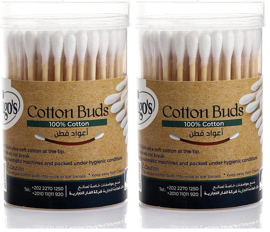 MEGO Wooden Cotton Buds, 100 Round Sticks (Pack of 2)