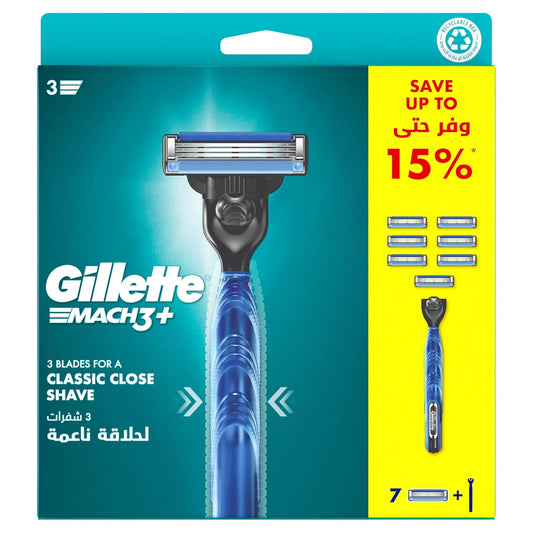 Gillette Mach3+ Men's Razor Handle With 7 Blades Refill – Special Pack