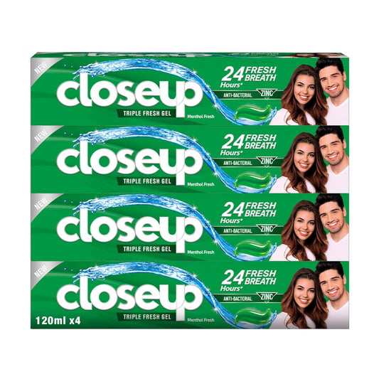 Closeup  Triple Fresh Formula Gel Toothpaste, Menthol Fresh, 120Ml (Pack Of 4)