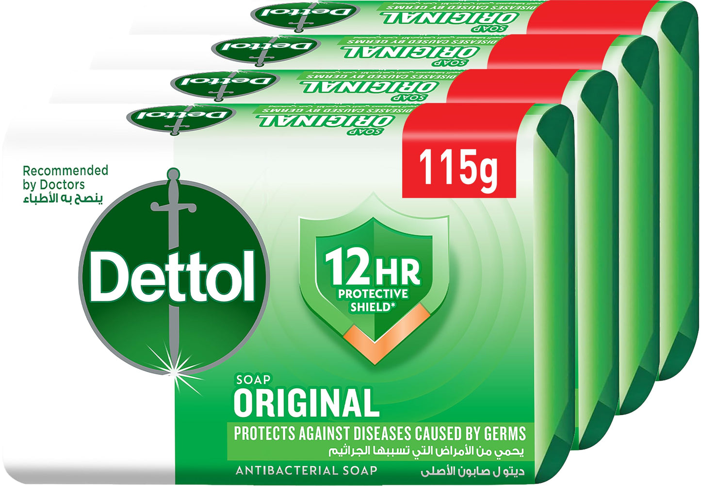 Dettol anti-bacterial bathing soap bar for effective germ protection, personal hygiene & odour protection, pine fragrance, 4 pieces 115g @20% off