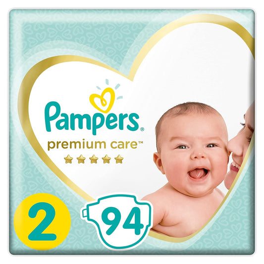 Pampers Premium Care Diapers, Size 2, 3-8 Kg, 94 Diapers