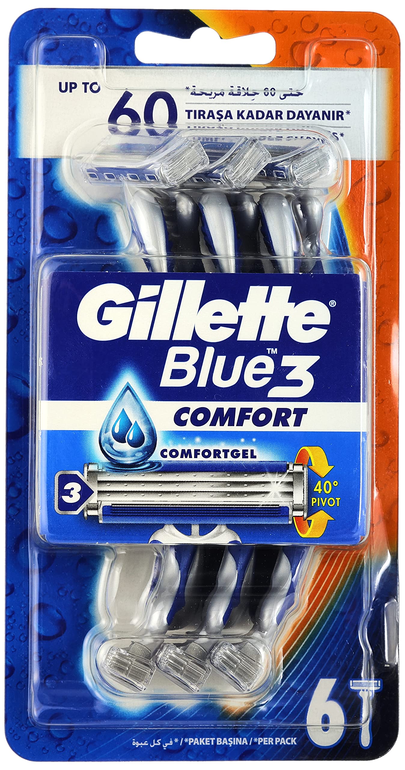 Gillette Blue3 Comfort Men's Disposable Razors – Pack of 6