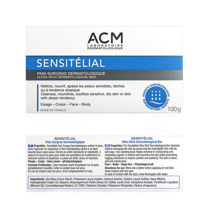ACM Sensitélial Ultra-Rich Dermatological Bar 100g front and back packaging
