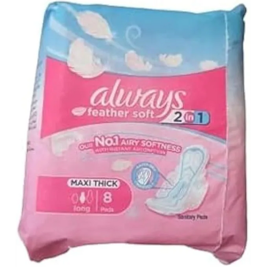 Always | Maxi Thick Feather Soft 2 in 1 Long Pads | 8 Pcs