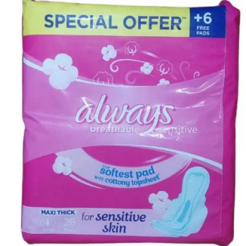 Always | Maxi Thick Long Sanitary Sensitive Skin | 28 Pcs