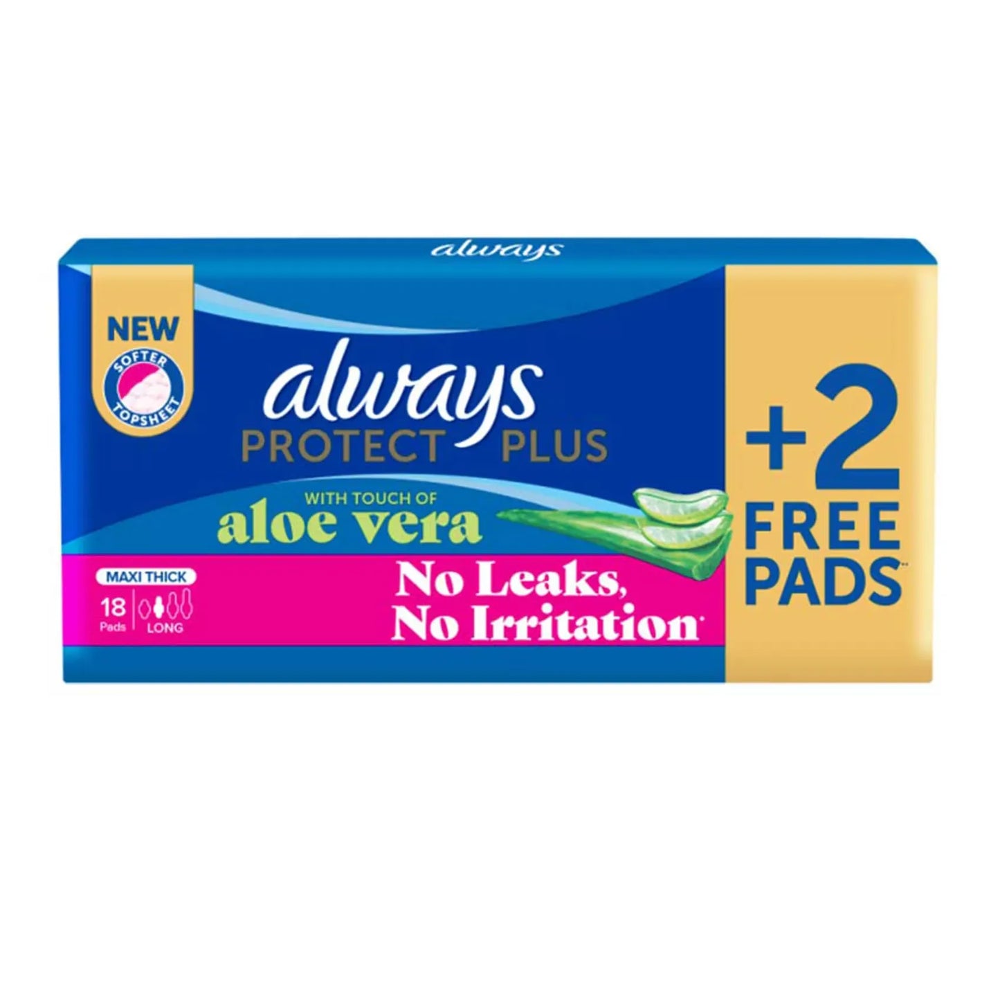 Always | Protect Plus Pads with Touch of Aloe Vera Long Maxi Thick | 18 Pcs + 2 Pcs Free