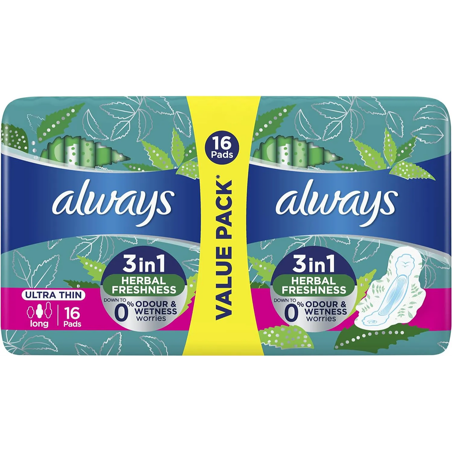 Always | Herbal Freshness Ultra Thin Long Sanitary Pads with Wings | 16 Pieces
