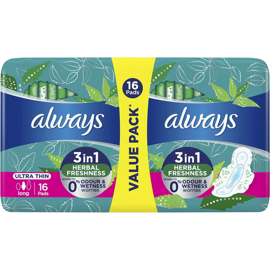 Always | Herbal Freshness Ultra Thin Long Sanitary Pads with Wings | 16 Pieces
