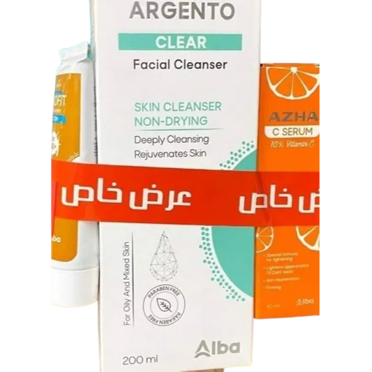 Argento Clear Facial Wash 200ml + Profit Lotion Sunscreen 25ml + Azha C Serum 30ml