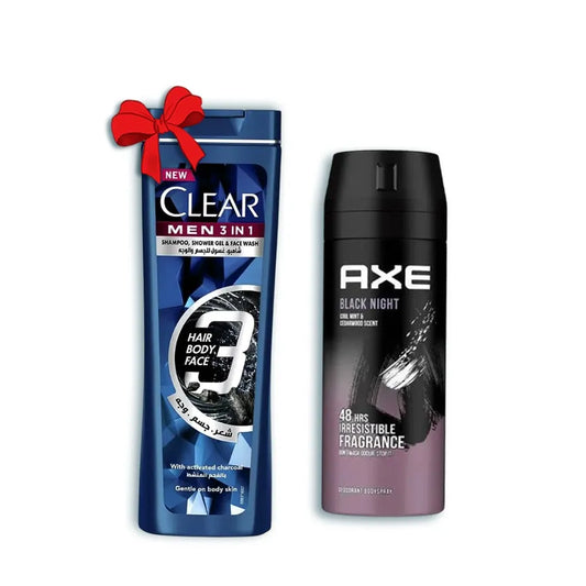 Axe | Black Night Body Spray | 150ml + Clear | 3*1 Men Shampoo | 90ml
